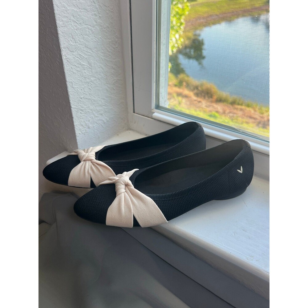 VIVAIA Bibi Almond Toe Knotted Bow Tie Flat Shoes in Black & Cream Women’s 38.5 - Picture 4 of 12